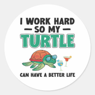 Zee schildpad schildpad Ik werk hard zo Ronde Sticker