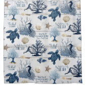 Zee Schildpad Seahorse Beach Blauw Rustieke Waterv Douchegordijn (Voorkant)