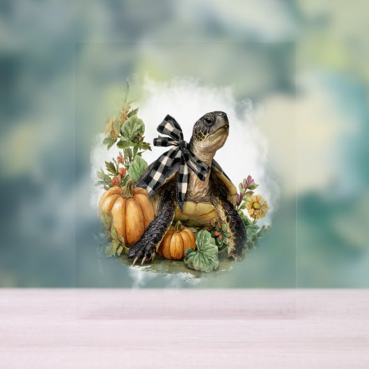 Zee Schildpad Shirt Dieren Herfst Pompoen Acryl Bord (Neutraal)