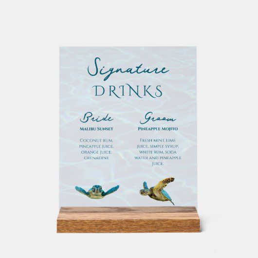 Zee Schildpad Signature Drinken bruiloft acryl tek Acryl Bord (Voorkant)