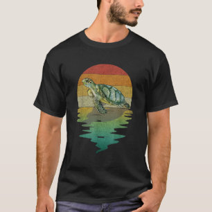 Zee Schildpad Silhouet Zonsondergang Retro Vintage T-shirt