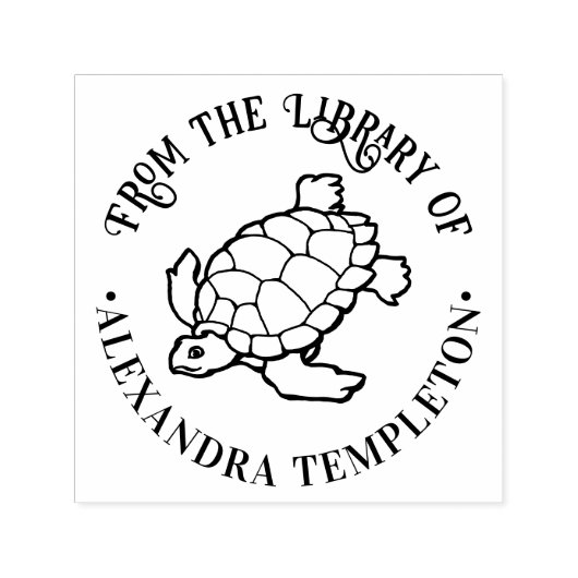 Zee schildpad tekenen strand oceaan ronde biblioth  zelfinktende stempel (Design)