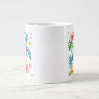 Zee Schildpad Tropische bloemen Zomer Grote Koffiekop