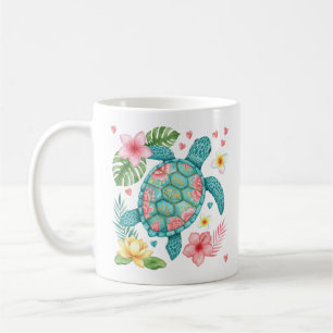 Zee Schildpad Tropische bloemen Zomer Koffiemok