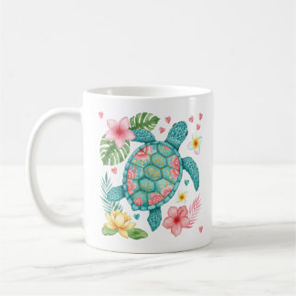 Zee Schildpad Tropische bloemen Zomer Koffiemok