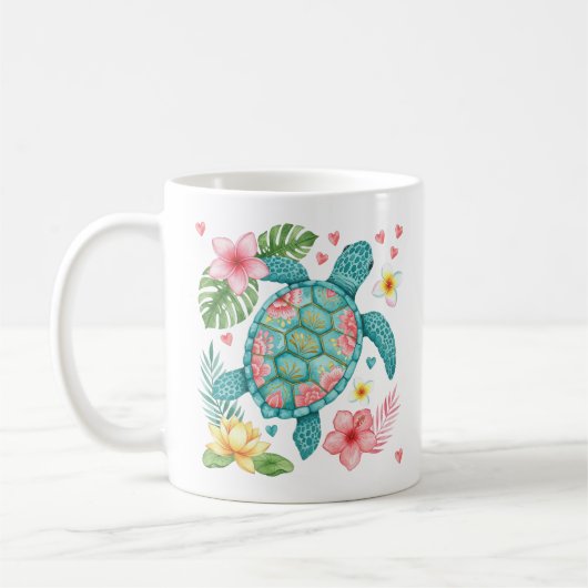 Zee Schildpad Tropische bloemen Zomer Koffiemok (Links)