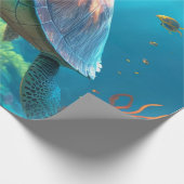 Zee schildpad, tropische vis en koraal in de blauw cadeaupapier (Hoek)