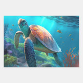 Zee schildpad, tropische vis en koraal in de blauw inpakpapier vel (Voorkant 3)