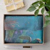 Zee schildpad, tropische vis en koraal in de blauw tissuepapier (Geschenk)