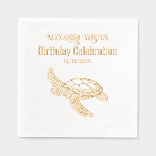 Zee Schildpad Verjaardagsfeest #7 Naam Datum Folie Servetten (Voorkant)