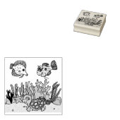 Zee Schildpad, Vis en Koraal Zee Vloer Oceaan Rubberstempel (Gestempeld)
