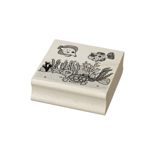 Zee Schildpad, Vis en Koraal Zee Vloer Oceaan Rubberstempel (Stempel)