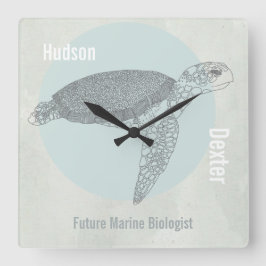 Zee schildpad voor strand- of marinebioloog vierkante klok