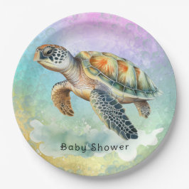 Zee Schildpad Waterverf Gekleurde Bubbels Baby sho Papieren Bordje