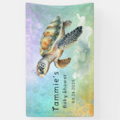 Zee Schildpad Waterverf Gekleurde Bubbels Baby sho Spandoek (Verticaal)