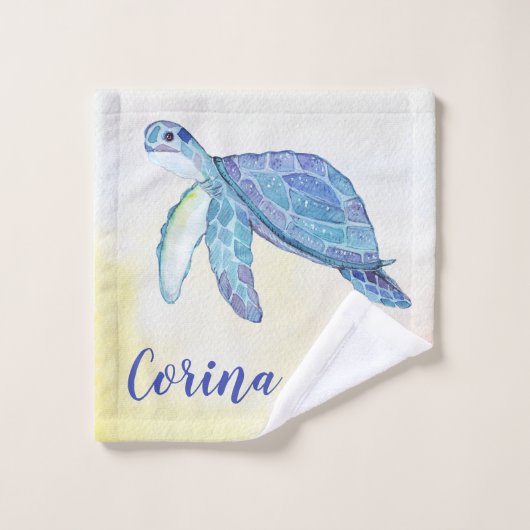 Zee schildpad waterverf monogram washandje (Wasdoekje)