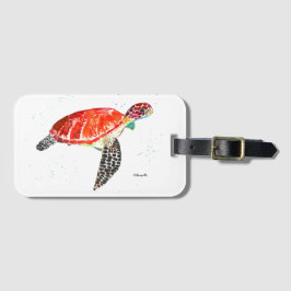 Zee schildpad Waterverf oceaan onder water Bagagelabel