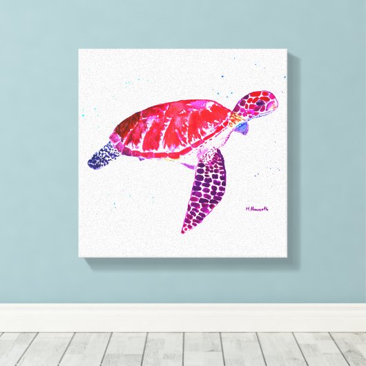 Zee schildpad Waterverf oceaan onder water Canvas Afdruk (Insitu (Houten vloer))