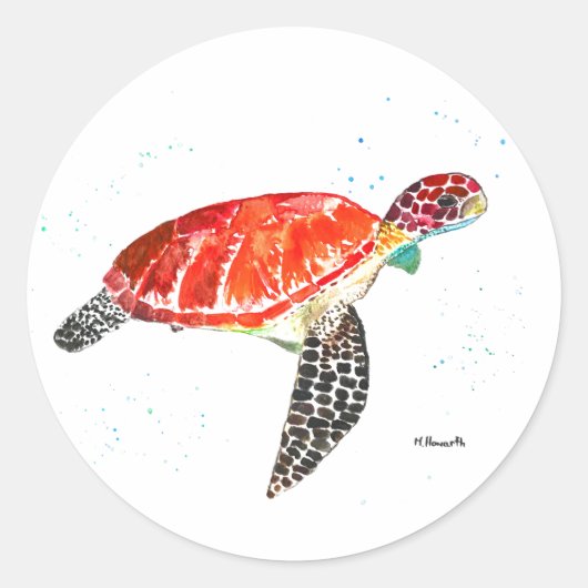 Zee schildpad Waterverf oceaan onder water Ronde Sticker (Voorkant)