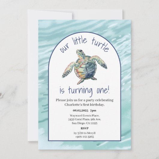 Zee Schildpad Waterverf Verjaardag Uitnodigen Kaart (Voorkant)