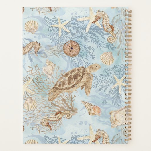 Zee Schildpad Waterverf Zeester Zeepaardje Blauw N Planner (Achterkant)