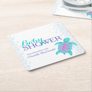 Zee schildpad whimsy waterverf baby shower onderze kartonnen onderzetters