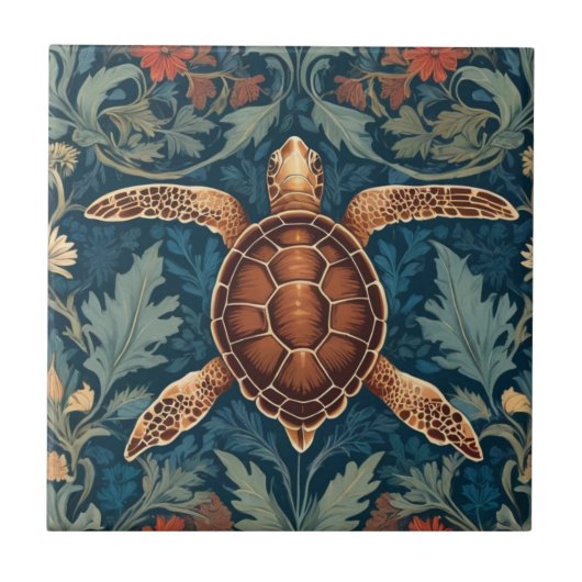 Zee Schildpad William Morris stijl Ocean Life Flor Tegeltje (Voorkant)