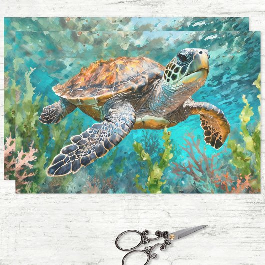 Zee Schildpad Zeewier en koraal Decoupage Tissuepapier