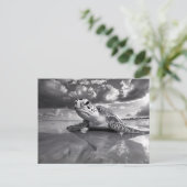Zee Schildpad Zwart-wit kunst Briefkaart (Staand voorkant)