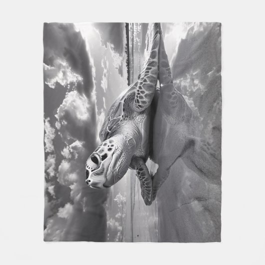 Zee Schildpad Zwart-wit kunst Fleece Deken (Voorkant)