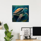 Zee Schildpad Zwemmen in de Oceaan Poster (Thuiskantoor)