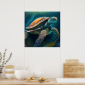 Zee Schildpad Zwemmen in de Oceaan Poster (Keuken)