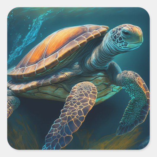 Zee Schildpad Zwemmen in de Oceaan Vierkante Sticker (Voorkant)