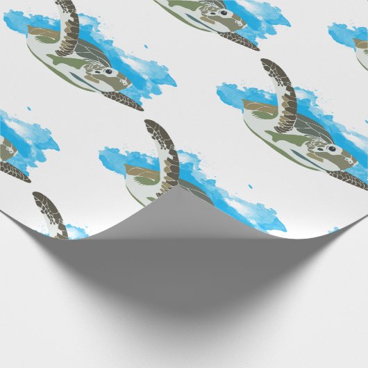 Zee schildpad zwemmen in ontwerp Waterverf Cadeaupapier (Hoek)
