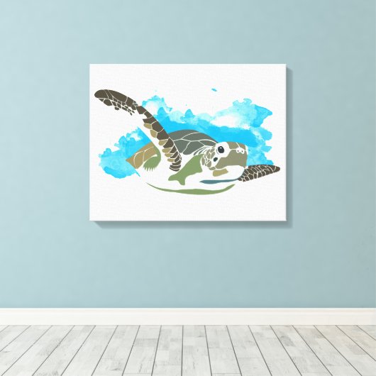 Zee schildpad zwemmen in ontwerp Waterverf Canvas Afdruk (Insitu (Houten vloer))