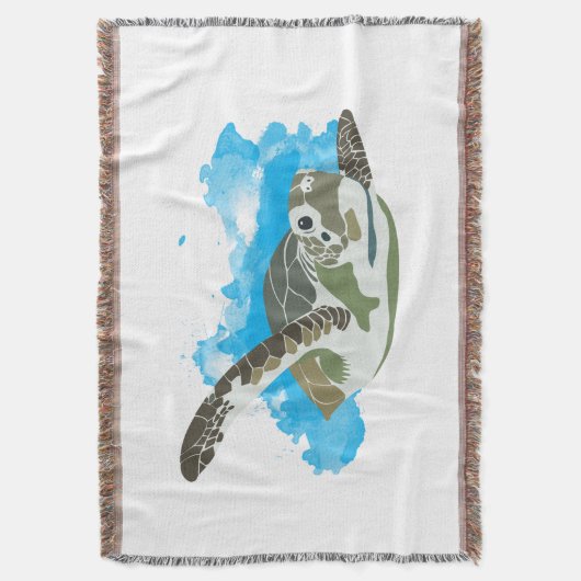 Zee schildpad zwemmen in ontwerp Waterverf Deken (Voorkant Verticaal)