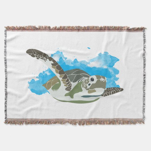 Zee schildpad zwemmen in ontwerp Waterverf Deken (Voorkant)