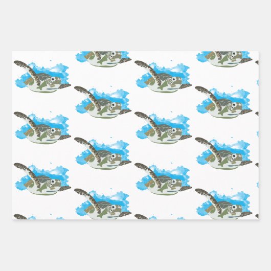 Zee schildpad zwemmen in ontwerp Waterverf Inpakpapier Vel (Voorkant)