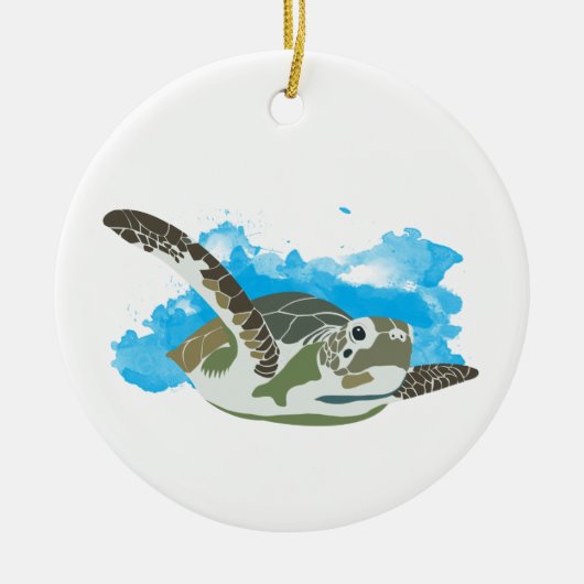 Zee schildpad zwemmen in ontwerp Waterverf Keramisch Ornament (Voorkant)