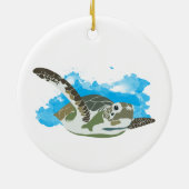 Zee schildpad zwemmen in ontwerp Waterverf Keramisch Ornament (Achterkant)