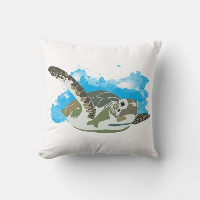 Zee schildpad zwemmen in ontwerp Waterverf Kussen (Voorkant)