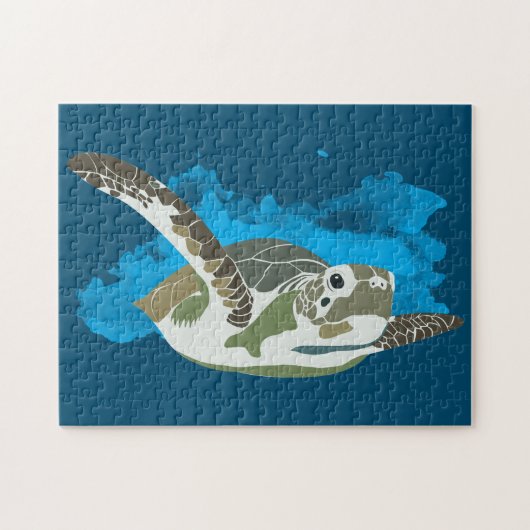 Zee schildpad zwemmen in ontwerp Waterverf Legpuzzel (Horizontaal)
