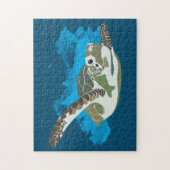 Zee schildpad zwemmen in ontwerp Waterverf Legpuzzel (Verticaal)