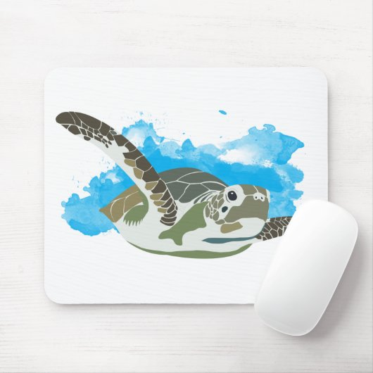 Zee schildpad zwemmen in ontwerp Waterverf Muismat (Met muis)