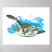 Zee schildpad zwemmen in ontwerp Waterverf Poster (Voorkant)