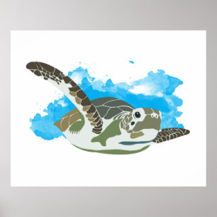 Zee schildpad zwemmen in ontwerp Waterverf Poster