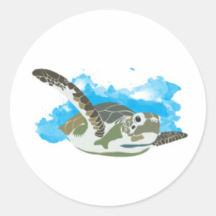 Zee schildpad zwemmen in ontwerp Waterverf Ronde Sticker