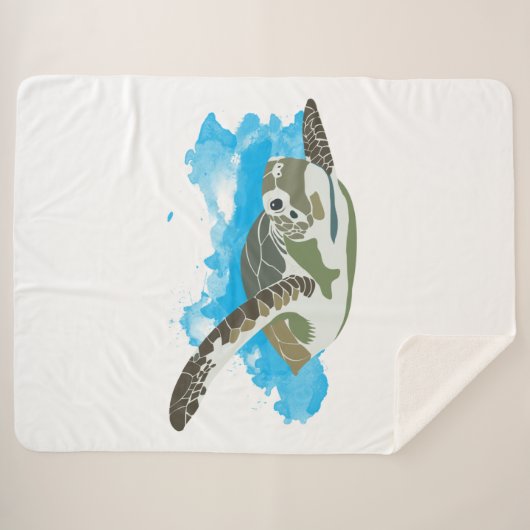 Zee schildpad zwemmen in ontwerp Waterverf Sherpa Deken (Voorkant (horizontaal))
