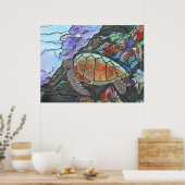 Zee schildpad zwemmen met koraalrif poster (Keuken)