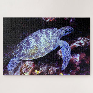 Zee schildpad zwemmen met levend koraal legpuzzel